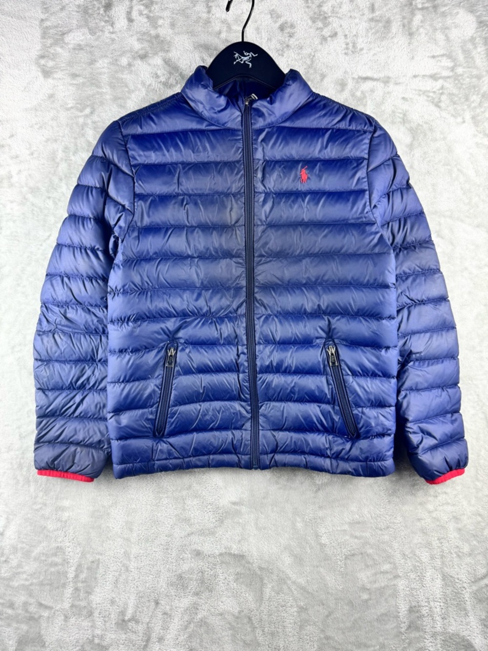 Polo Ralph Lauren Puffer Down Jacket Zip Up Blue Youth Boys‎ Large Preppy School